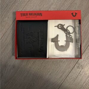 True Religion Black Wallet and Keychain Set